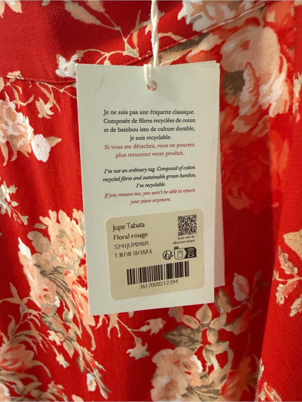 NWT Sezane Red Floral Tabata skirt size 38 - Picture 5 of 8